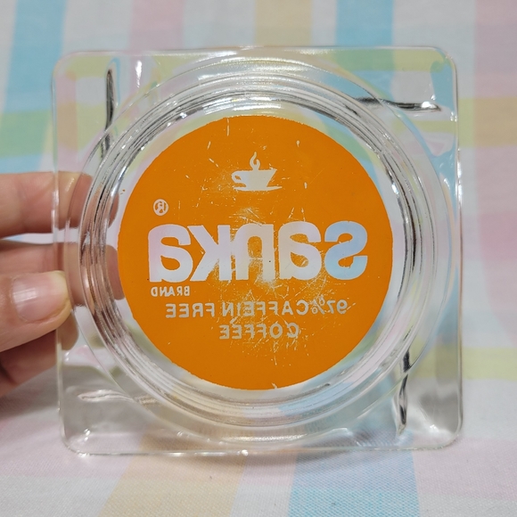 Vintage Sanka advertisement ashtray 97% caffein free coffee square glass - Picture 4 of 6